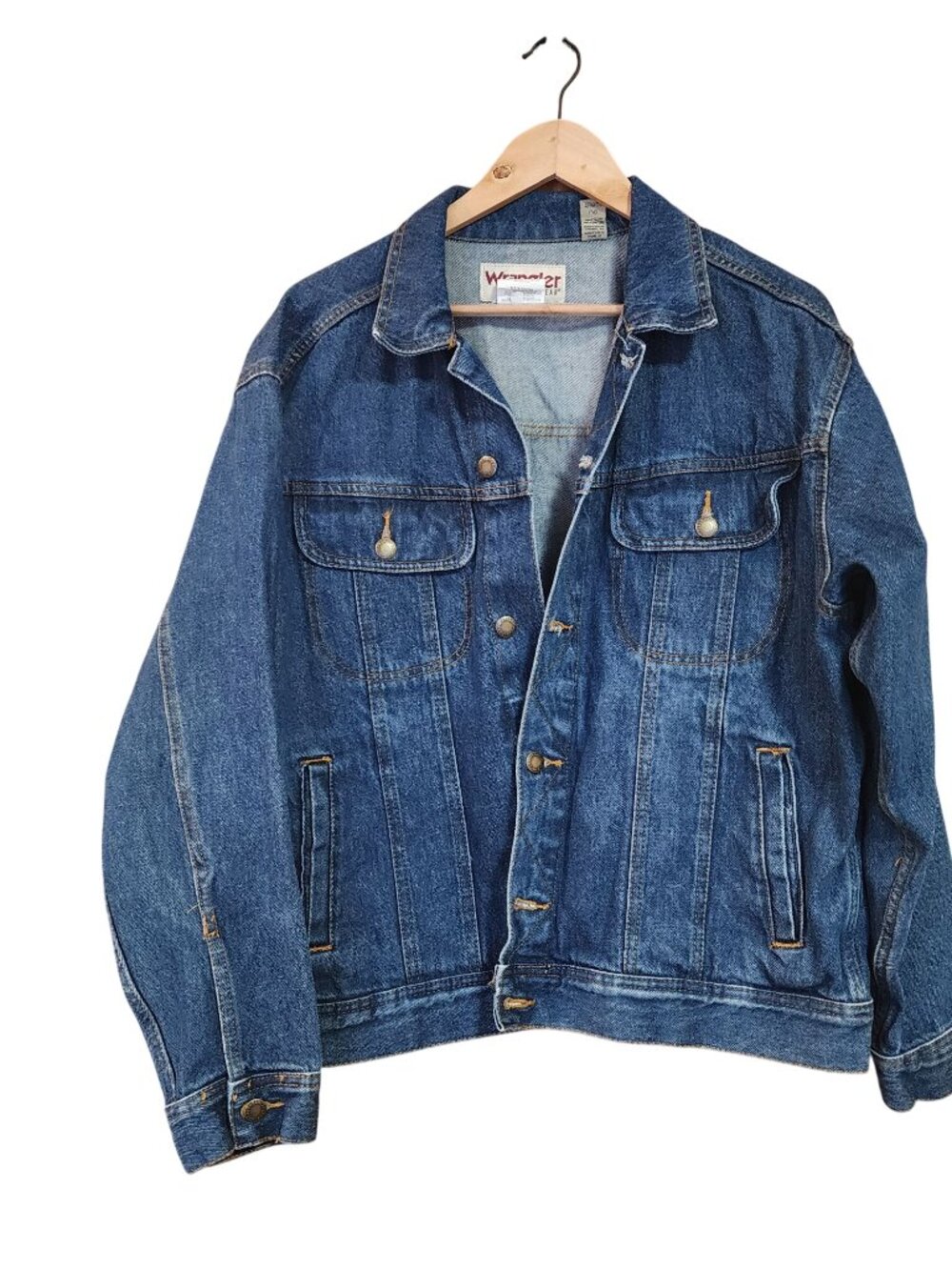 VTG Wrangler Rugged Wear Men’s Blue Dark Wash Long Sleeve Denim Jean Jacket L